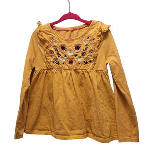 Tommy Bahama Girls Embroidered Floral Ruffle Long Sleeve Top Yellow Size S 5/6